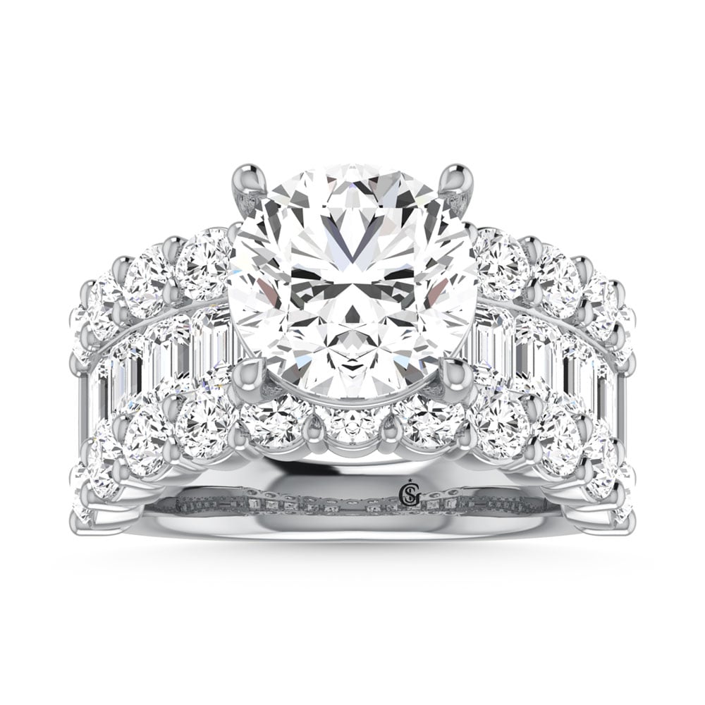 14K White Gold Lab Grown Diamond 8 1/5 Ct.Tw. Round and Emerald Band