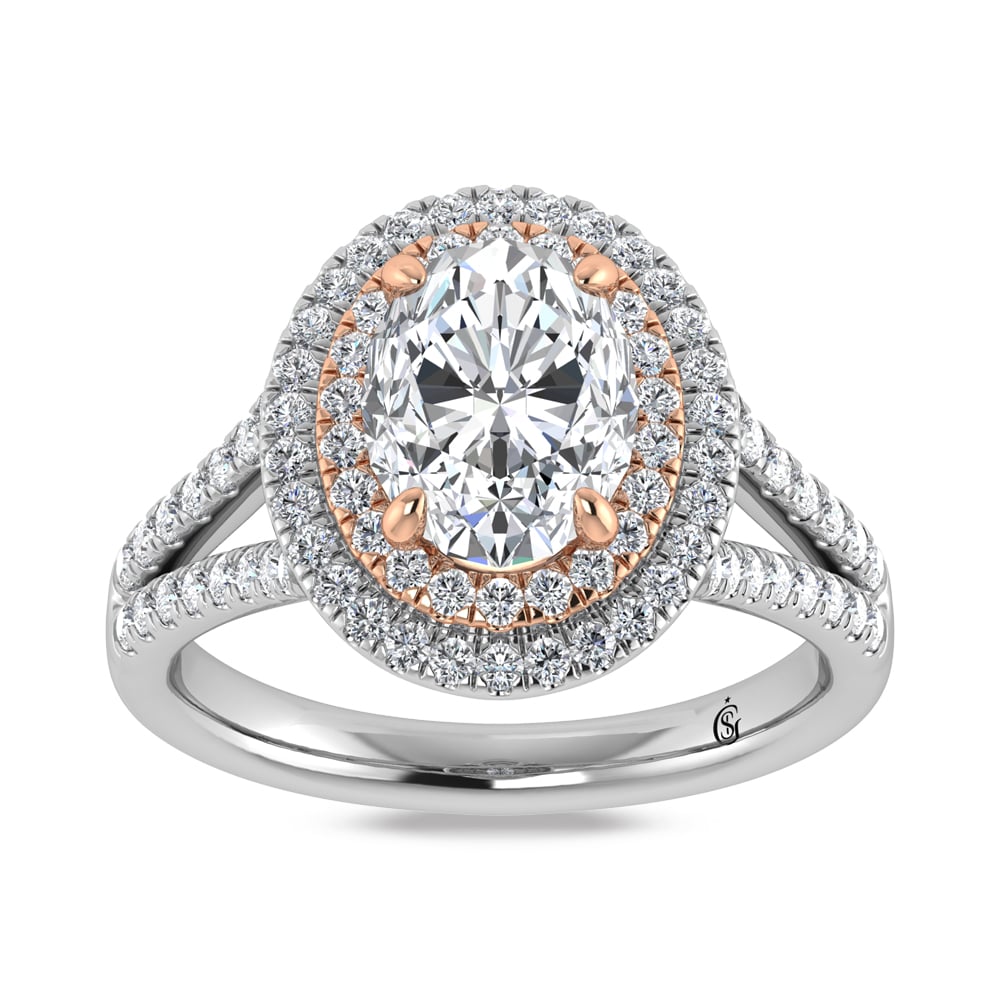 14K Two Tone Lab Grown Diamond 2 5/8 Ct.Tw. Oval Shape Engagement Ring (IGI Certified Center 2ct)