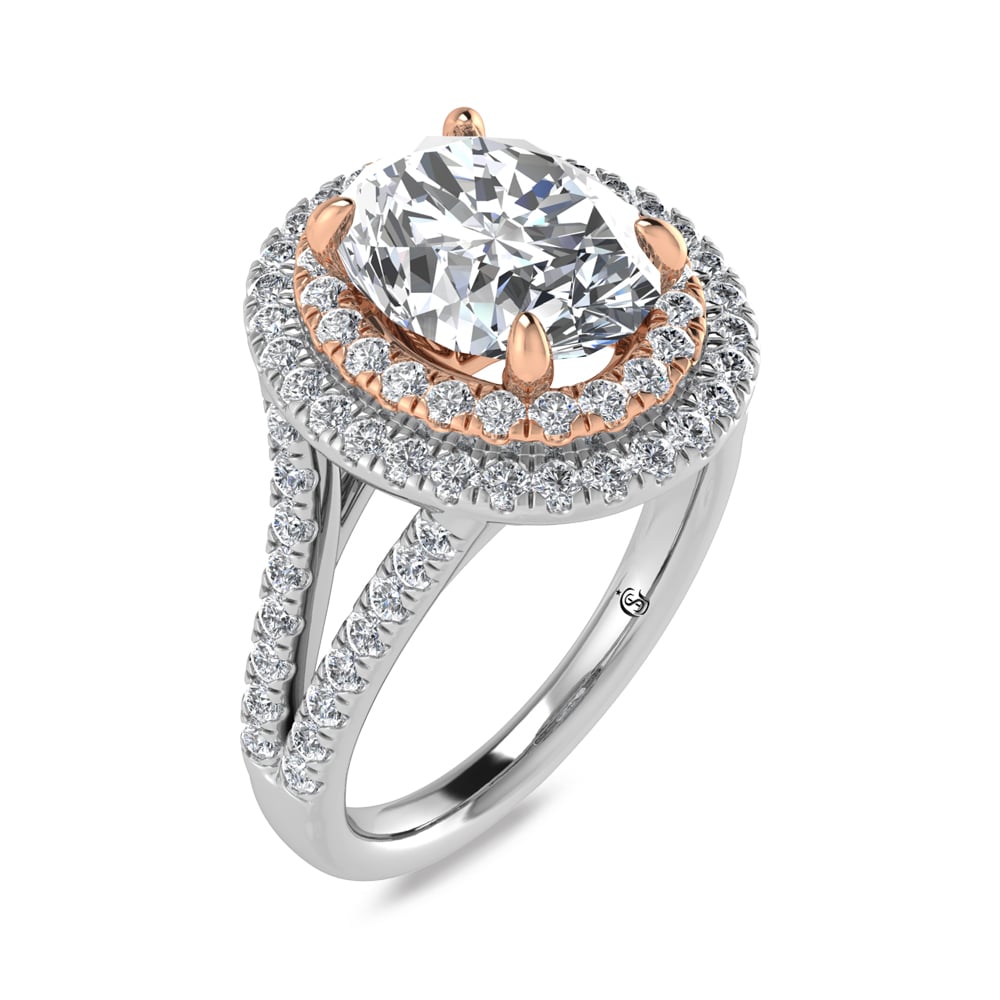14K Two Tone Lab Grown Diamond 2 5/8 Ct.Tw. Oval Shape Engagement Ring (IGI Certified Center 2ct)