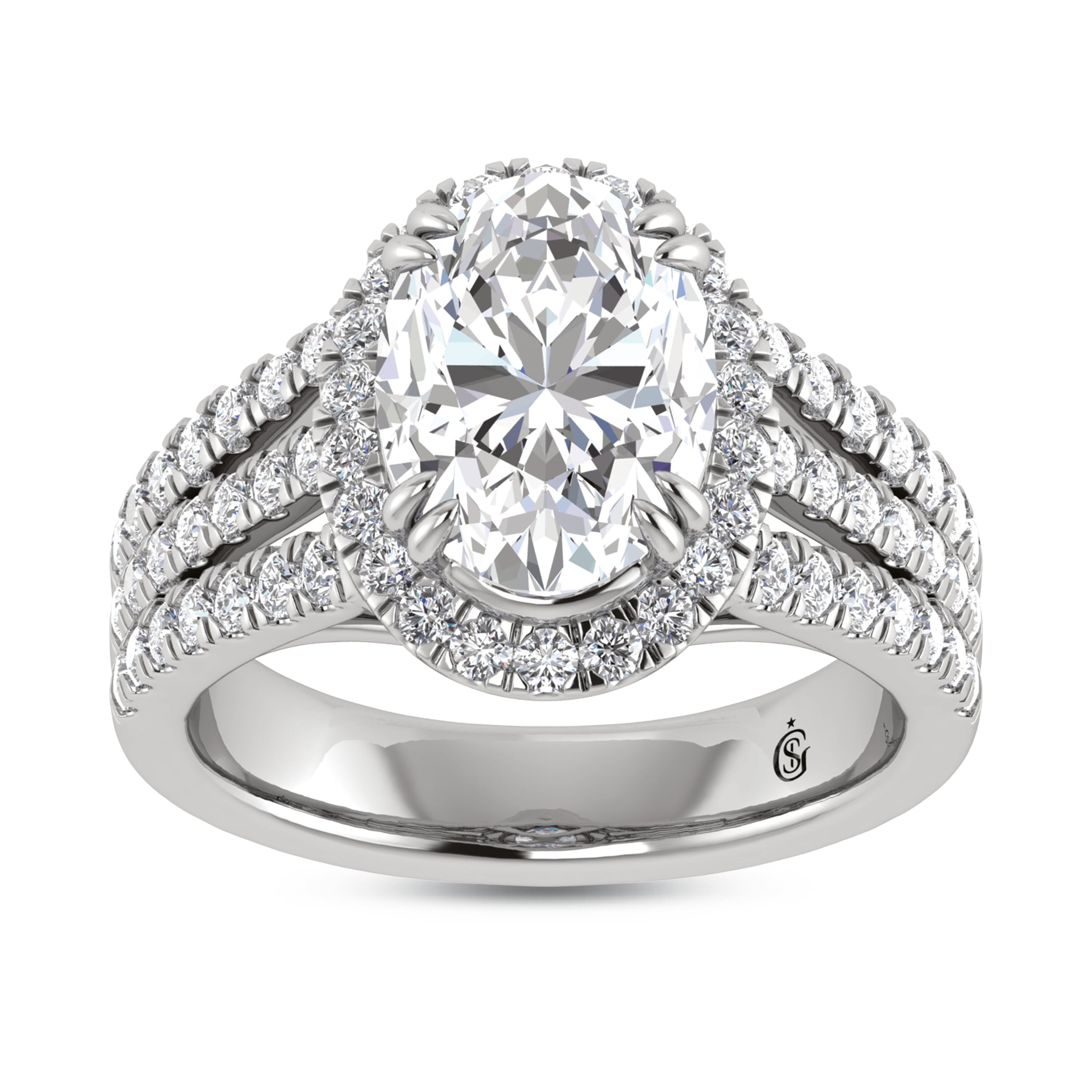 14K White Gold Labgrown Diamond 3 7/8 Ct.Tw. Oval Shape Engagement Ring