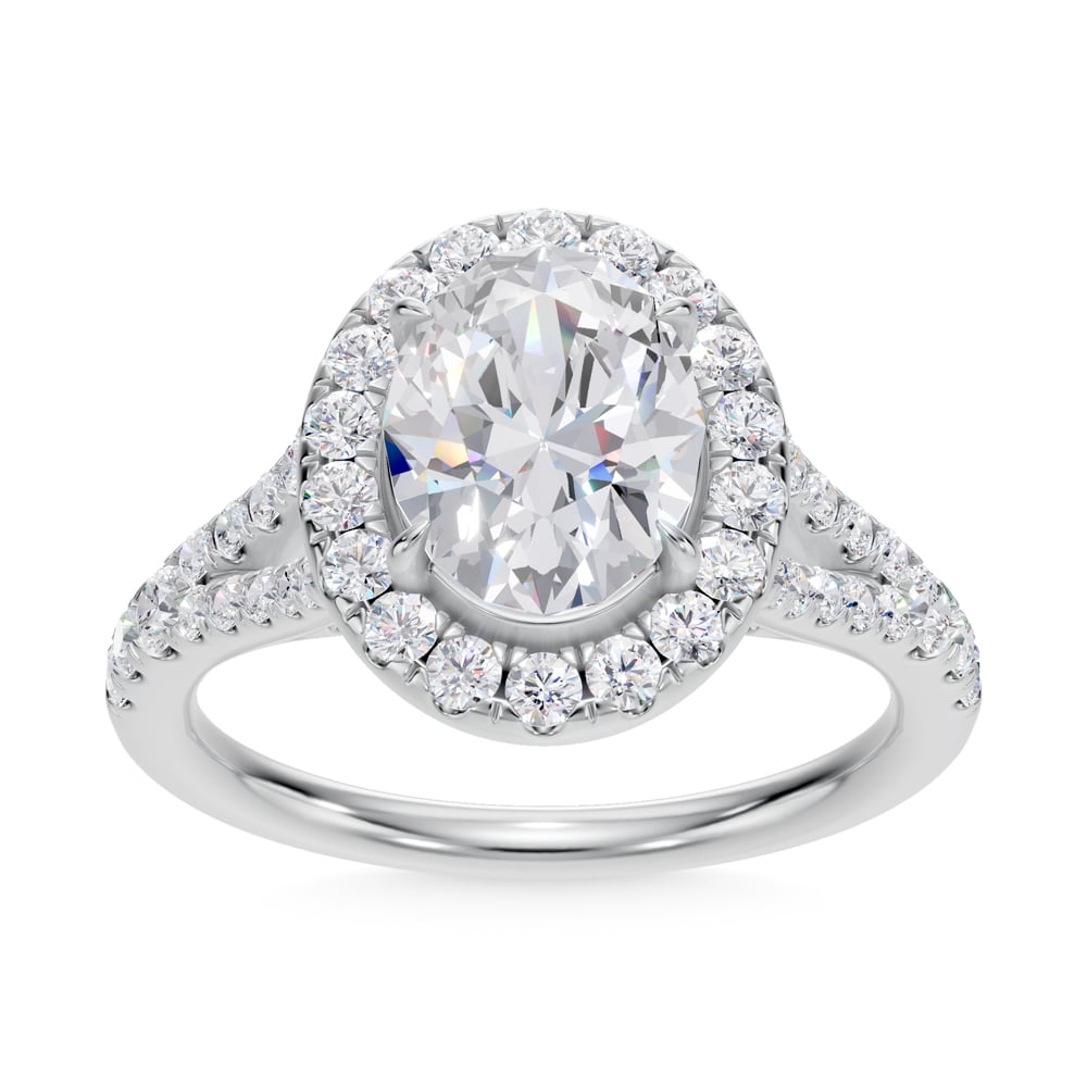 14K White Gold Lab Grown Diamond 2 3/4 Ct.Tw. Oval Shape Halo Engagement Ring