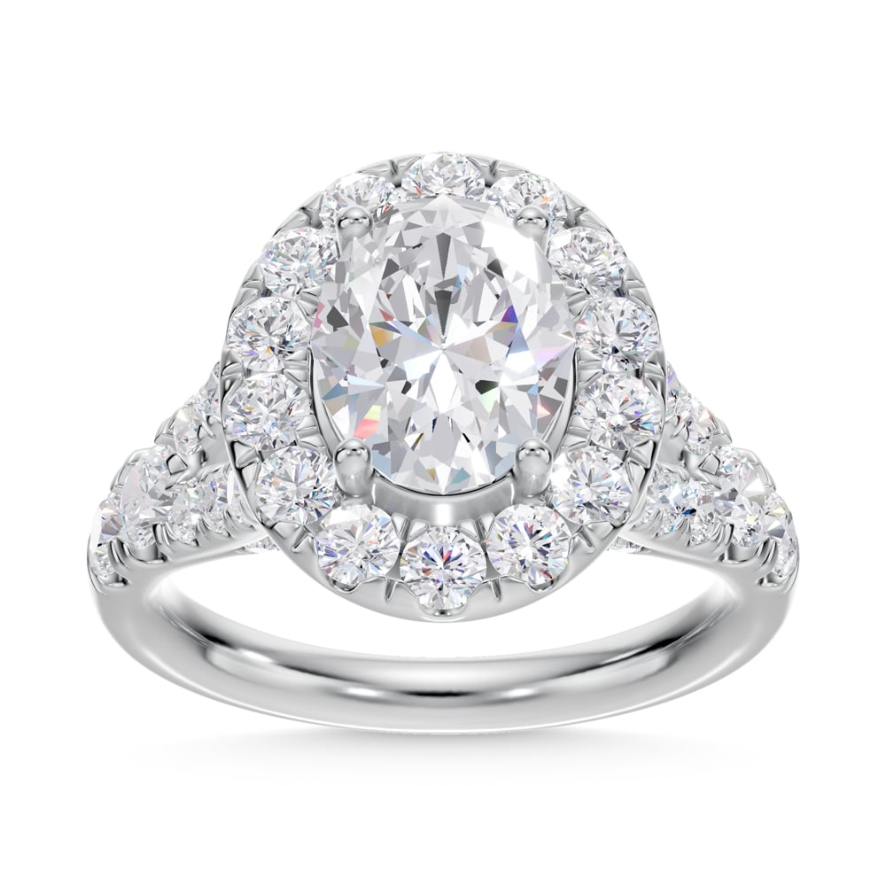 14K White Gold Lab Grown Diamond 3 3/8 Ct.Tw. Oval Shape Halo Engagement Ring
