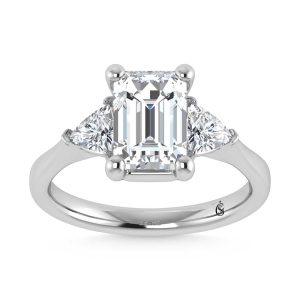 14K White Gold Lab Grown Diamond 2 5/8 Ct.Tw. Emerald Shape Three Stone Engagement Ring