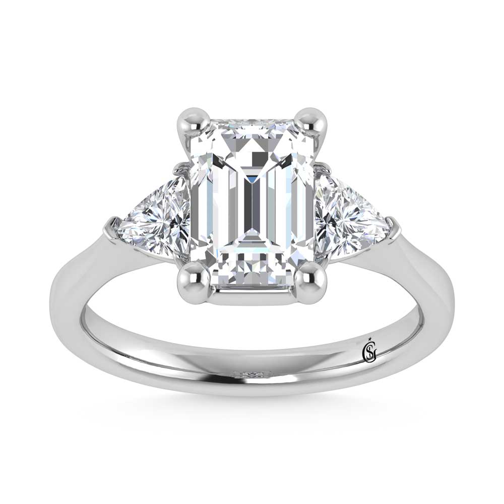 14K White Gold Lab Grown Diamond 2 5/8 Ct.Tw. Emerald Shape Three Stone Engagement Ring