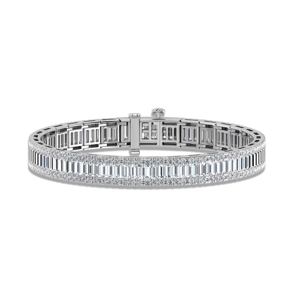 14K White Gold Round & Baguette Lab Grown Diamond 8 3/4 Ct.Tw. Tennis Bracelet