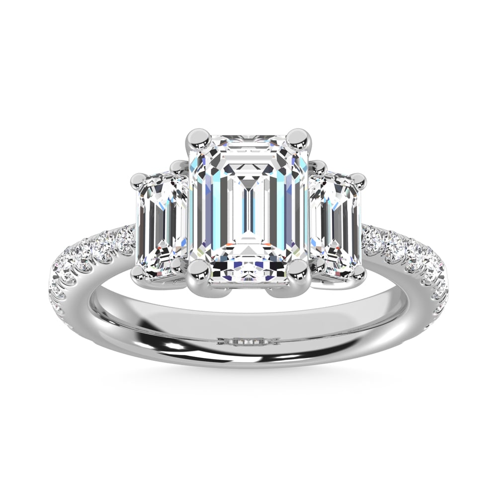 14K White Gold Lab Grown Diamond 3 5/8 Ct.Tw. Emerald Shape Three Stone Ring