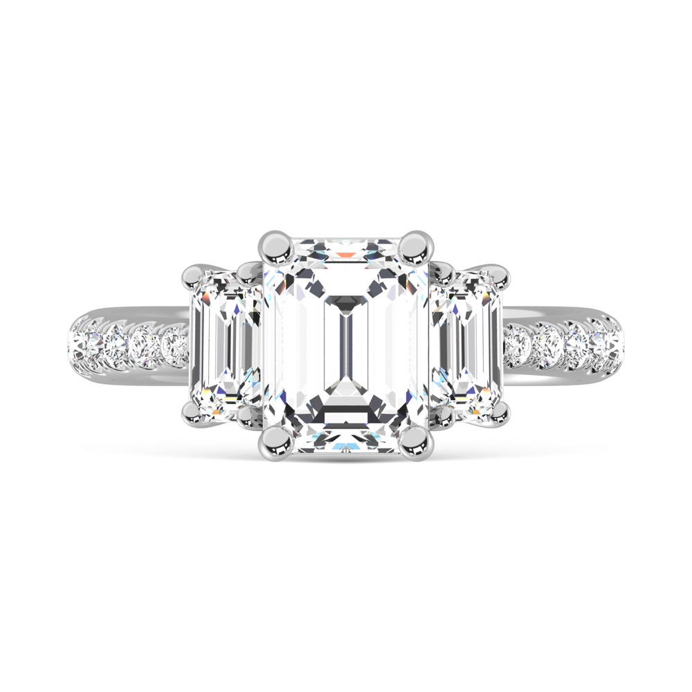 14K White Gold Lab Grown Diamond 3 5/8 Ct.Tw. Emerald Shape Three Stone Ring