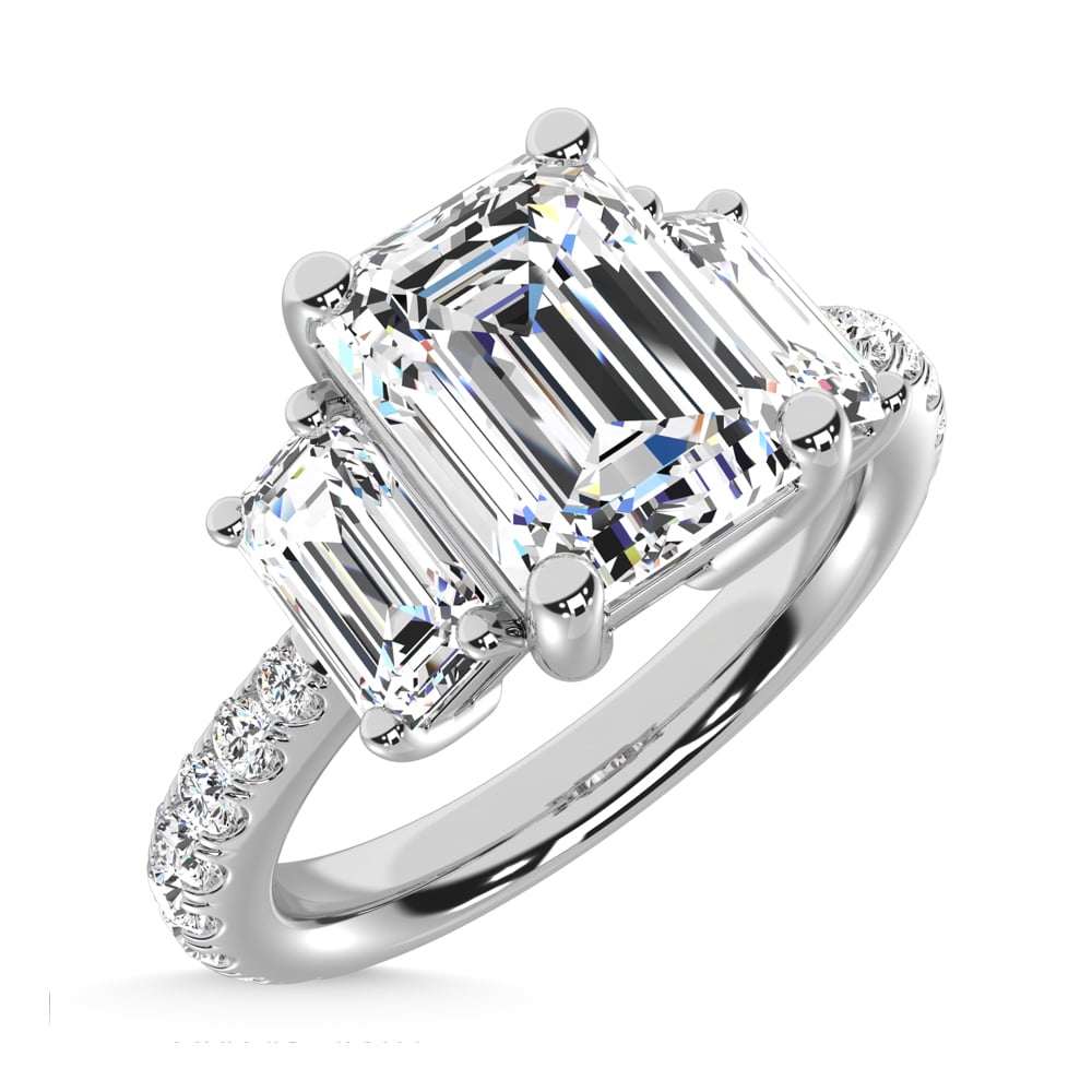 14K White Gold Lab Grown Diamond 3 5/8 Ct.Tw. Emerald Shape Three Stone Ring