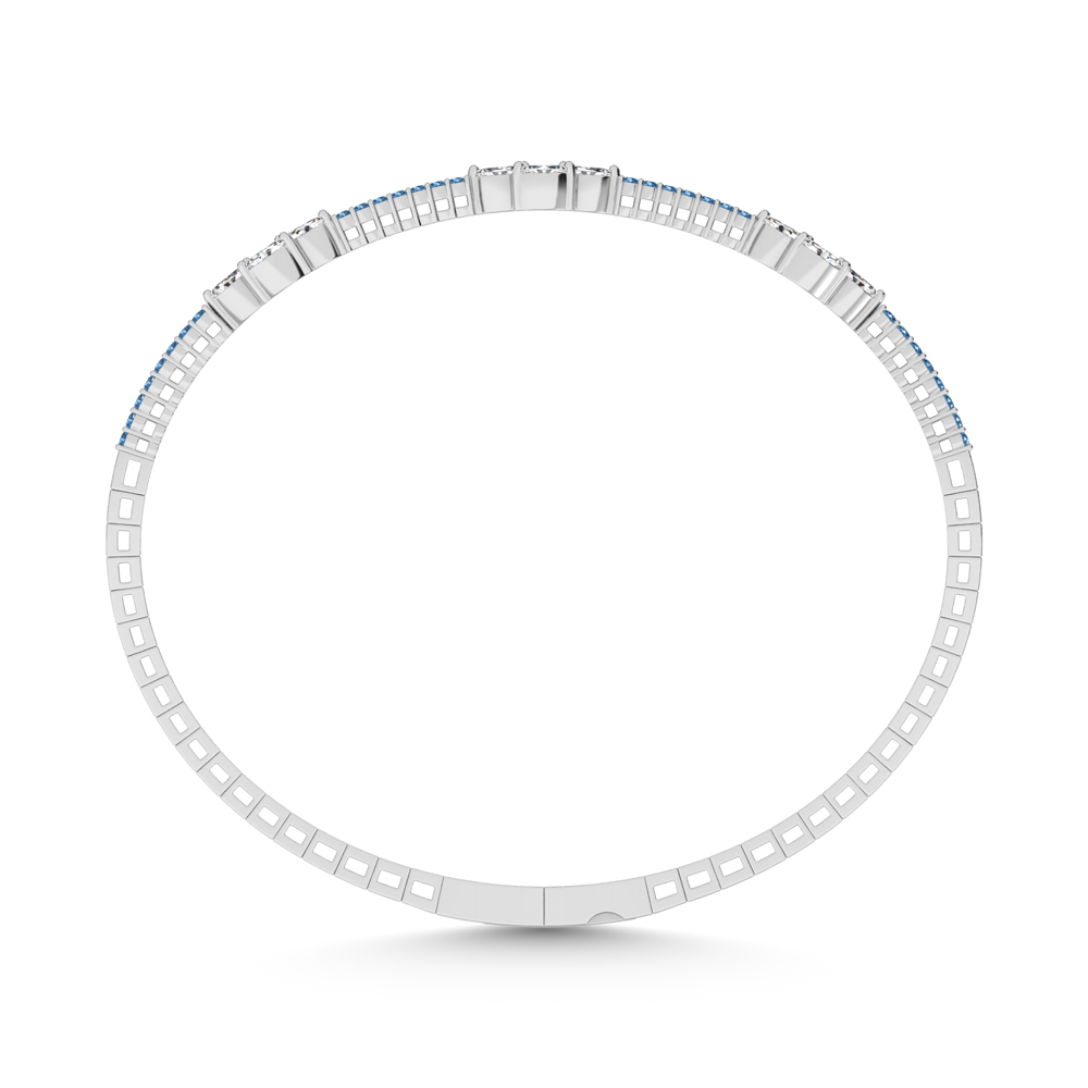 14K White Gold 1 1/10 Ct.Tw. Round Blue and White Marquise Shape Lab Grown Diamond Flexi Bangle