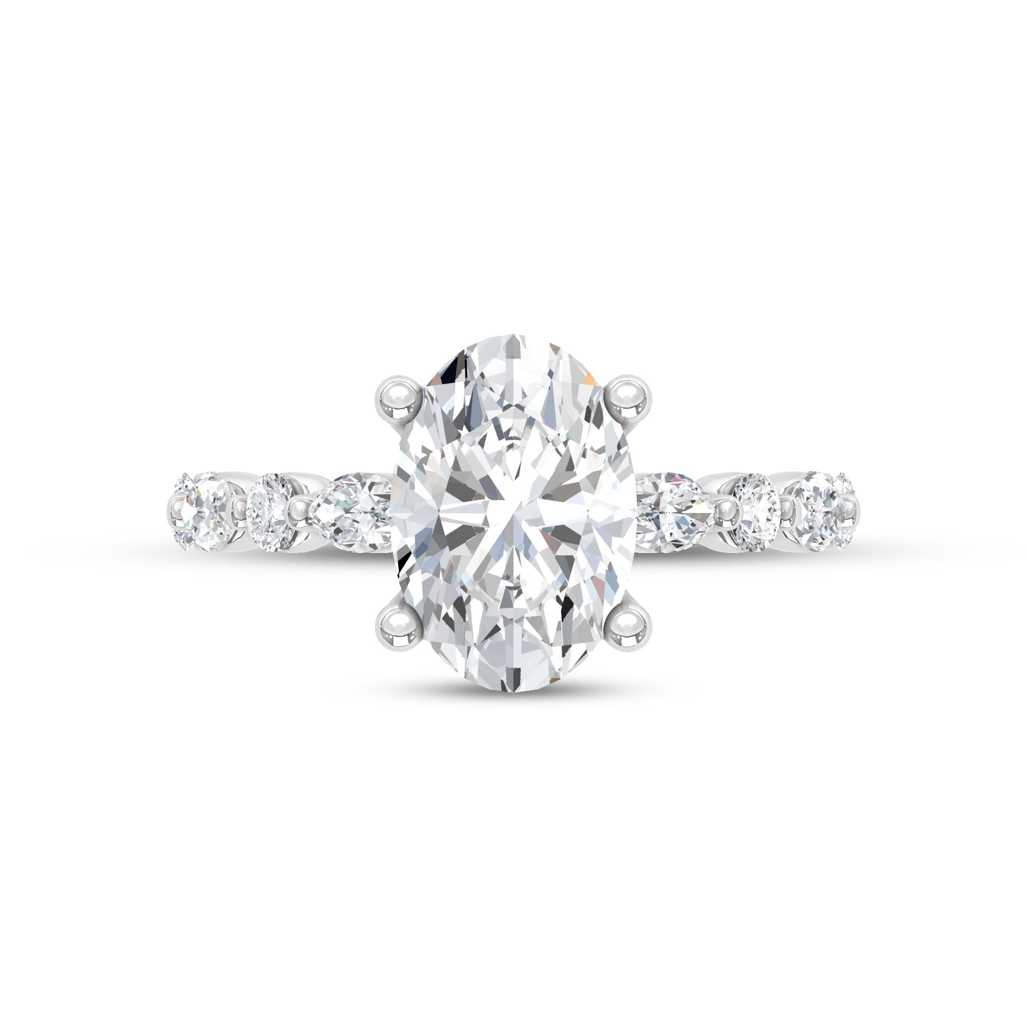 14K White Gold Lab Grown Diamond 4 Ct.Tw. Oval Shape Engagement Ring (Center 3 Ctw)