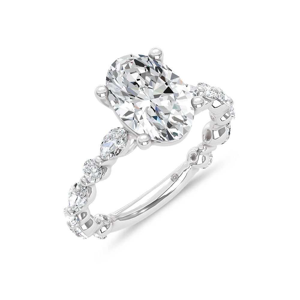 14K White Gold Lab Grown Diamond 4 Ct.Tw. Oval Shape Engagement Ring (Center 3 Ctw)