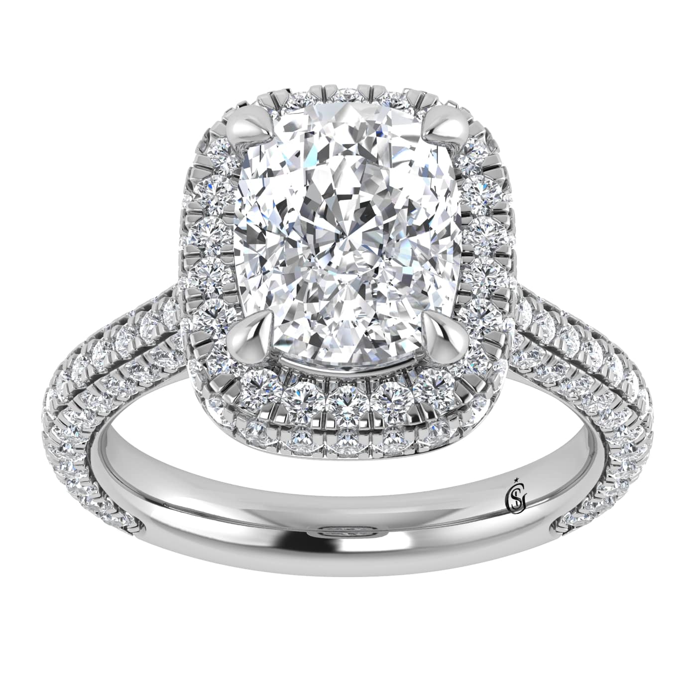 14K White Gold Lab Grown Diamond 6 1/2 Ct.Tw. Elongated Cushion Engagement Ring