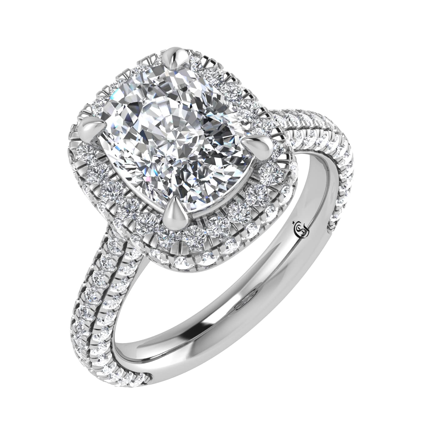 14K White Gold Lab Grown Diamond 6 1/2 Ct.Tw. Elongated Cushion Engagement Ring