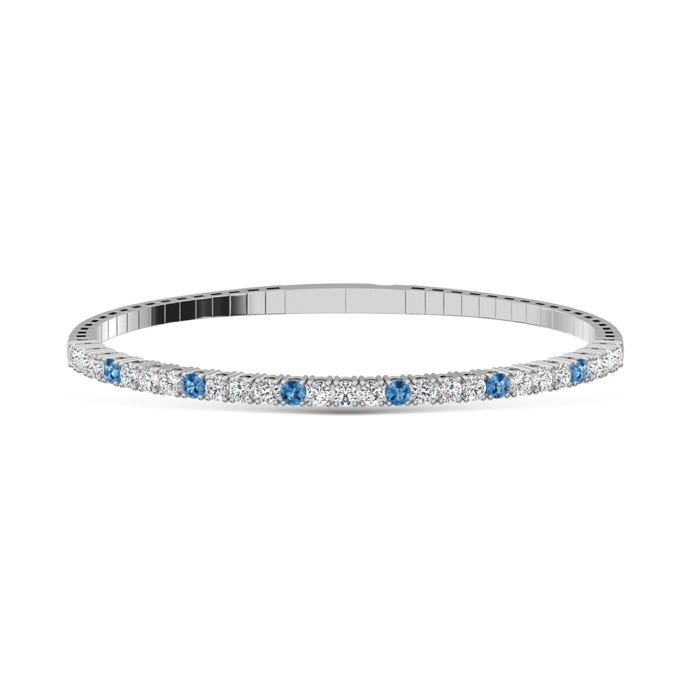 14K White Gold 1 7/8 Ct.Tw. Lab Grown Alternate 3 Blue and 1 White Diamond Flexi Bangle