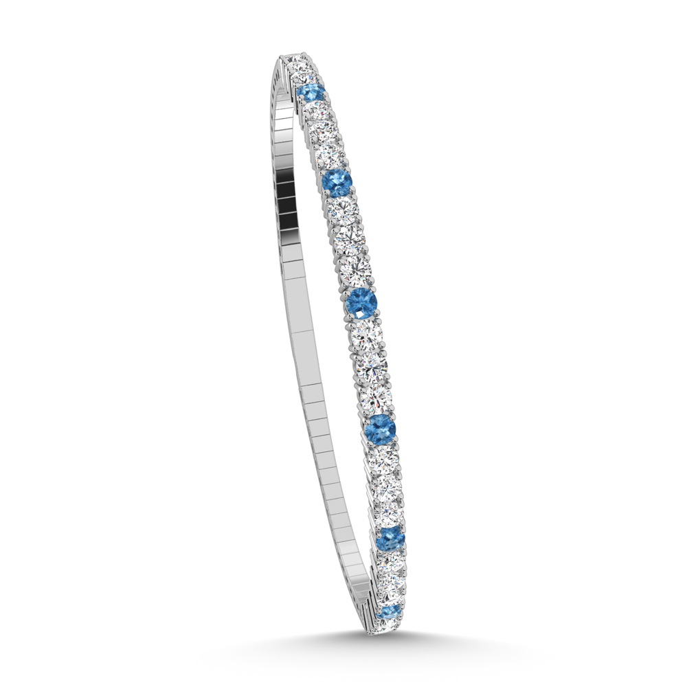 14K White Gold 1 7/8 Ct.Tw. Lab Grown Alternate 3 Blue and 1 White Diamond Flexi Bangle