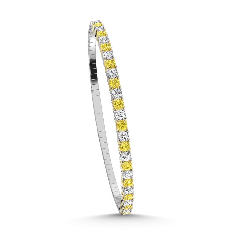 14K White Gold 1 7/8 Ct.Tw. Lab Grown Alternate Yellow and White Diamond Flexi Bangle