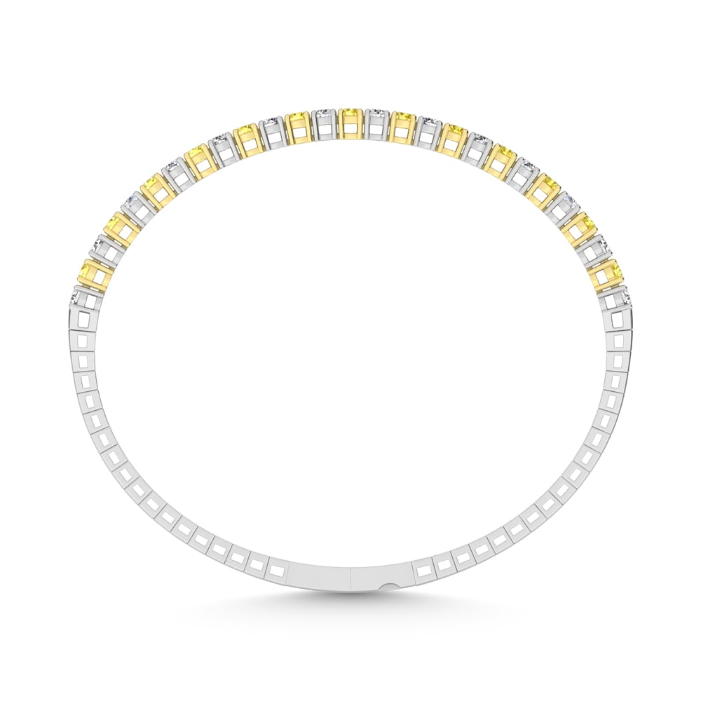 14K White Gold 1 7/8 Ct.Tw. Lab Grown Alternate Yellow and White Diamond Flexi Bangle