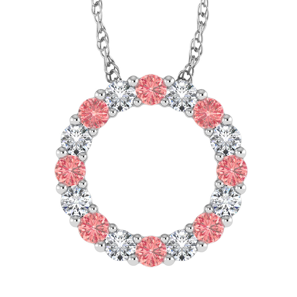 14K White Gold Alternate Pink and White Lab Grown Diamond 1/4 Ct.Tw.Circle Pendant