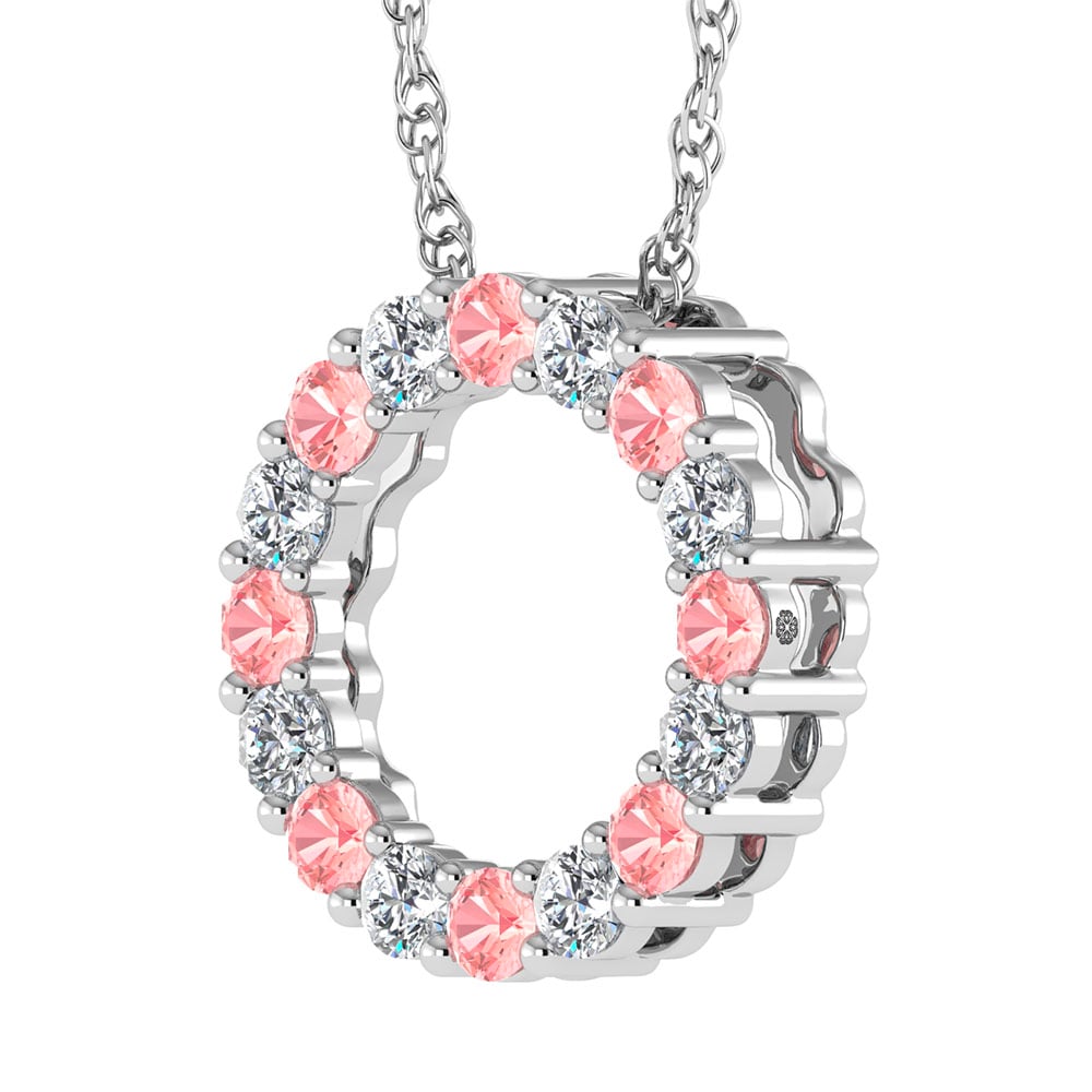 14K White Gold Alternate Pink and White Lab Grown Diamond 1/4 Ct.Tw.Circle Pendant