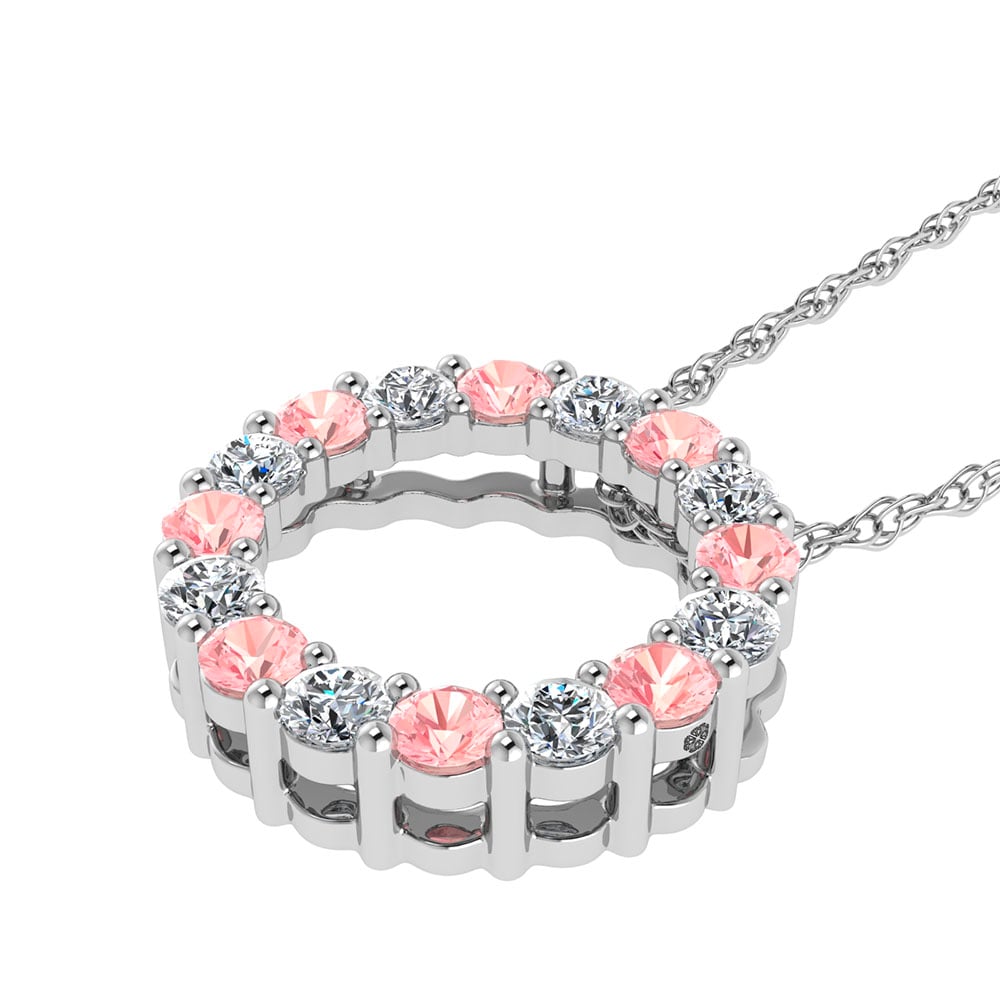 14K White Gold Alternate Pink and White Lab Grown Diamond 1/4 Ct.Tw.Circle Pendant