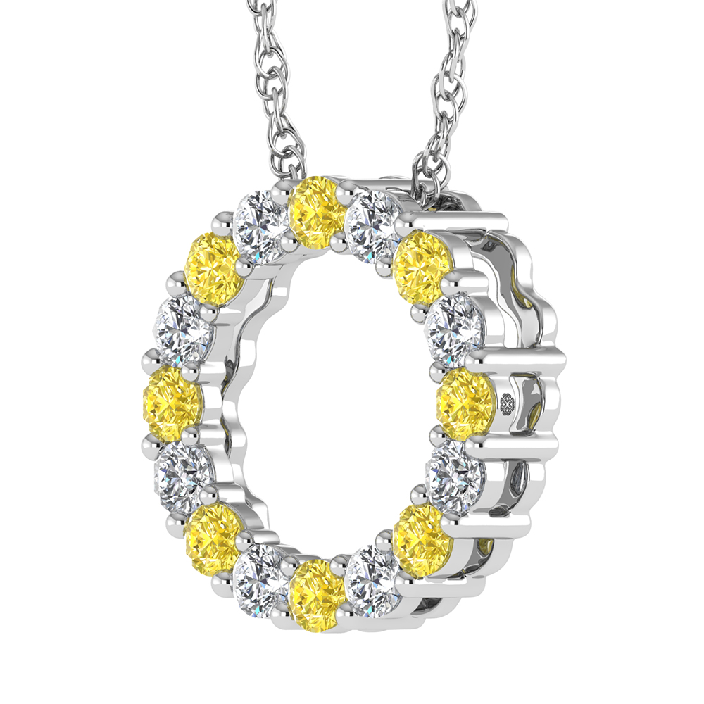 14K White Gold Alternate Yellow and White Lab Grown Diamond 1/4 Ct.Tw.Circle Pendant