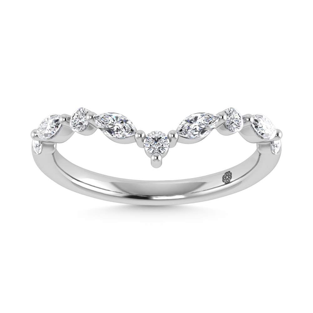 14K White Gold Lab Grown Diamond 1/2 Ct.Tw. Round and Marquse Chevron Band