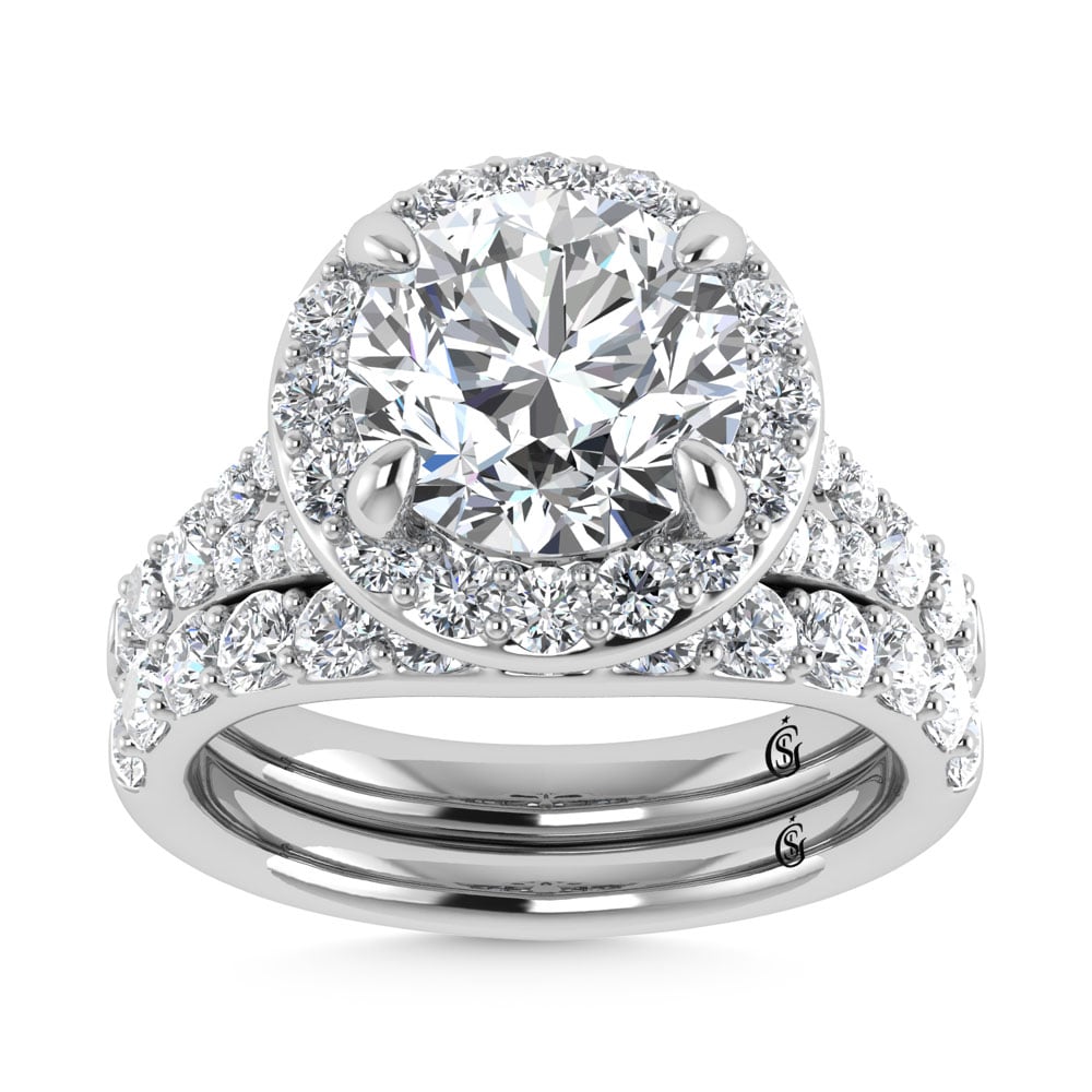 14K White Gold 4 7/8 Ct.Tw. Lab Grown Diamond Bridal Ring (IGI Certified Center 3ct)