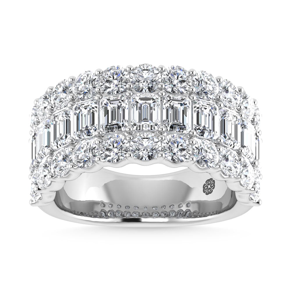 14K White Gold 3 Ct.Tw. Lab Grown Diamond Round and Emerald Cut Fashion Band