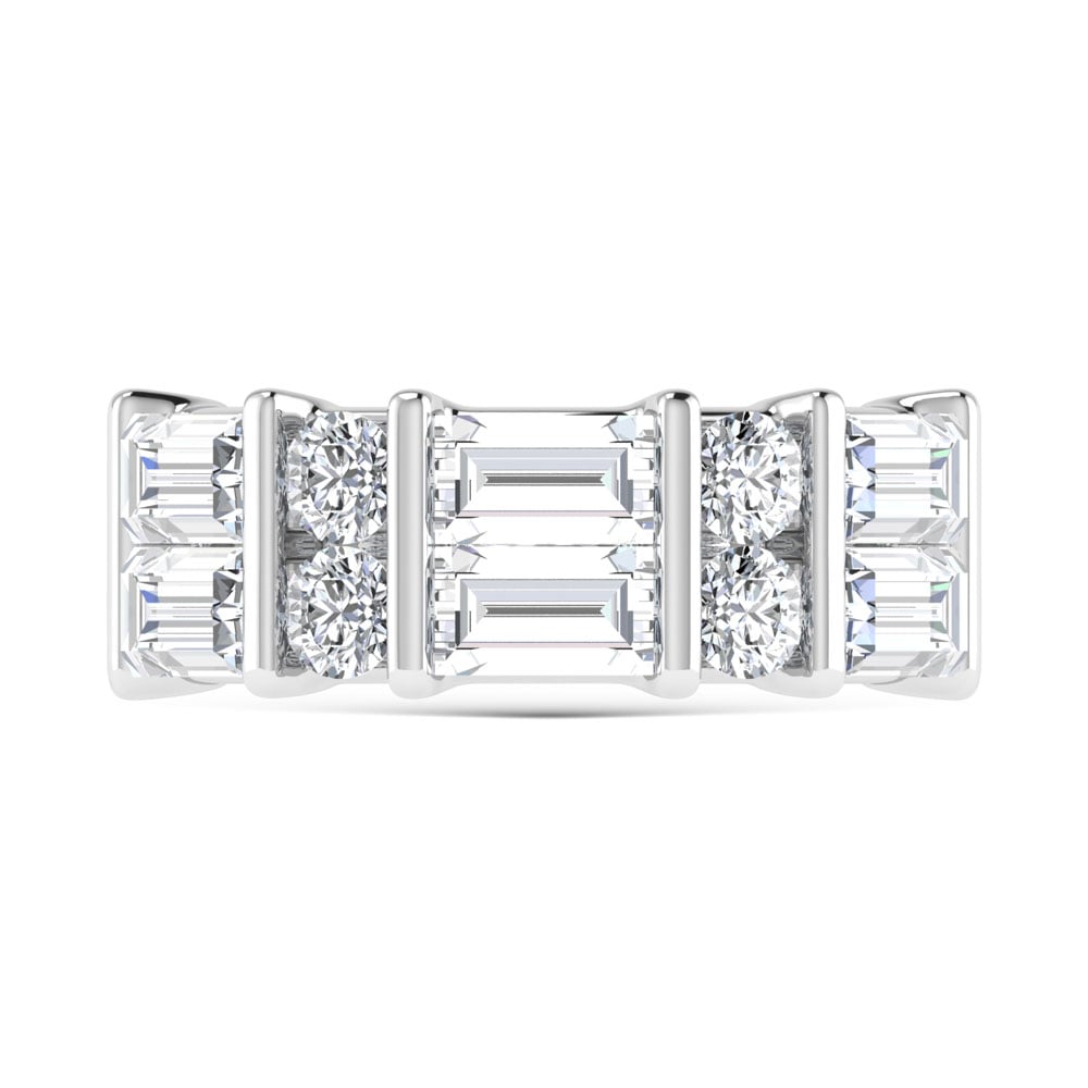 14K White Gold 3 Ct.Tw. Lab Grown Diamond Round and Baguette Cut Fashion Band