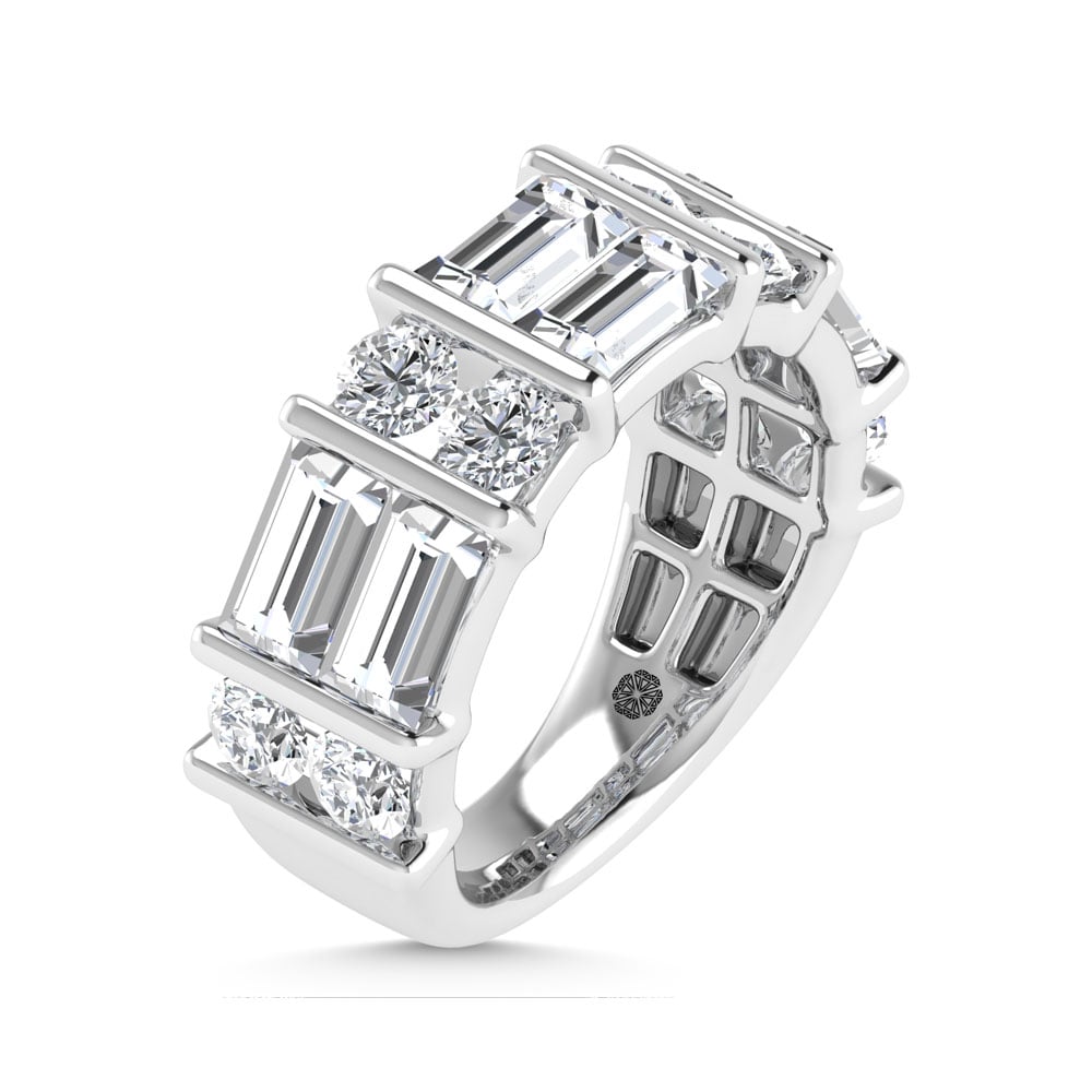 14K White Gold 3 Ct.Tw. Lab Grown Diamond Round and Baguette Cut Fashion Band