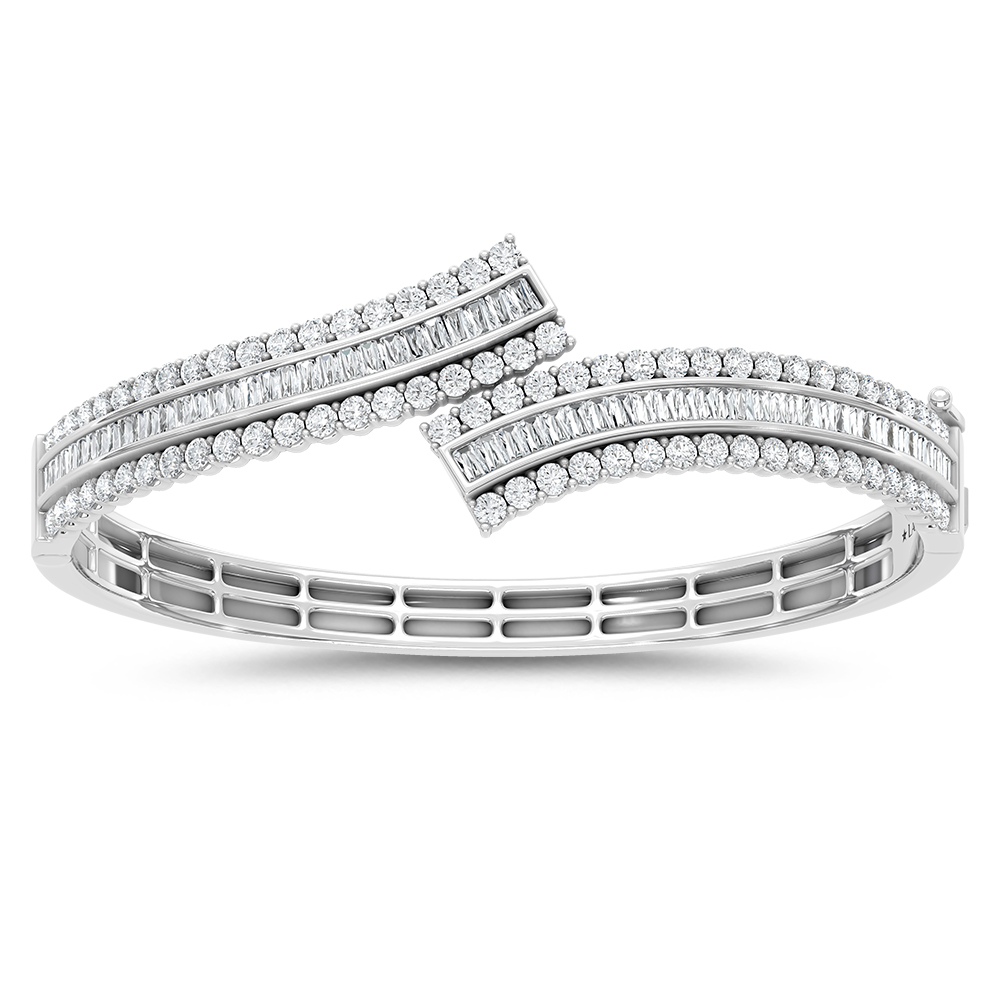 14K White Gold Lab Grown Diamond 4 1/2 Ct.Tw. Round and Tapper Fancy Bangle