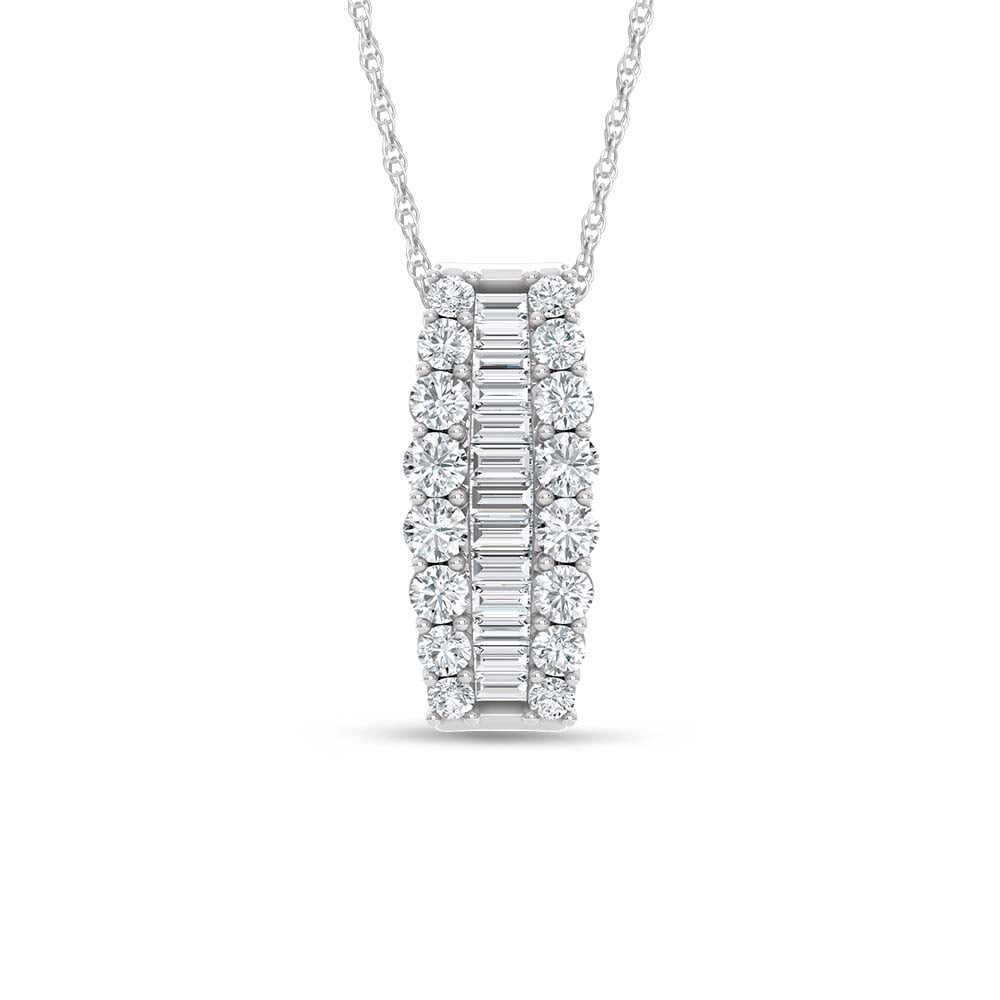 14K White Gold 3 Ct.Tw. Round and Baguette Lab Grown Diamond Fashion Pendant