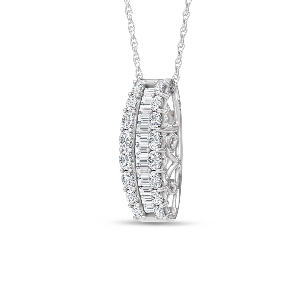 14K White Gold 3 Ct.Tw. Round and Baguette Lab Grown Diamond Fashion Pendant