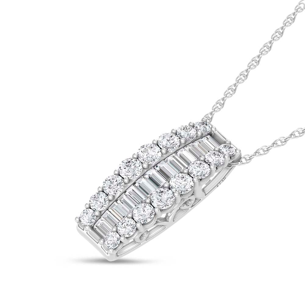 14K White Gold 3 Ct.Tw. Round and Baguette Lab Grown Diamond Fashion Pendant
