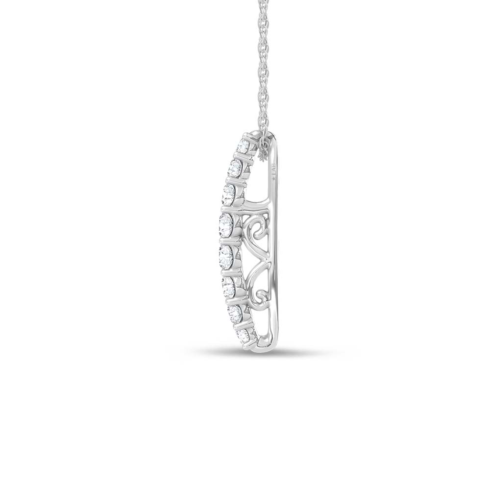 14K White Gold 3 Ct.Tw. Round and Baguette Lab Grown Diamond Fashion Pendant