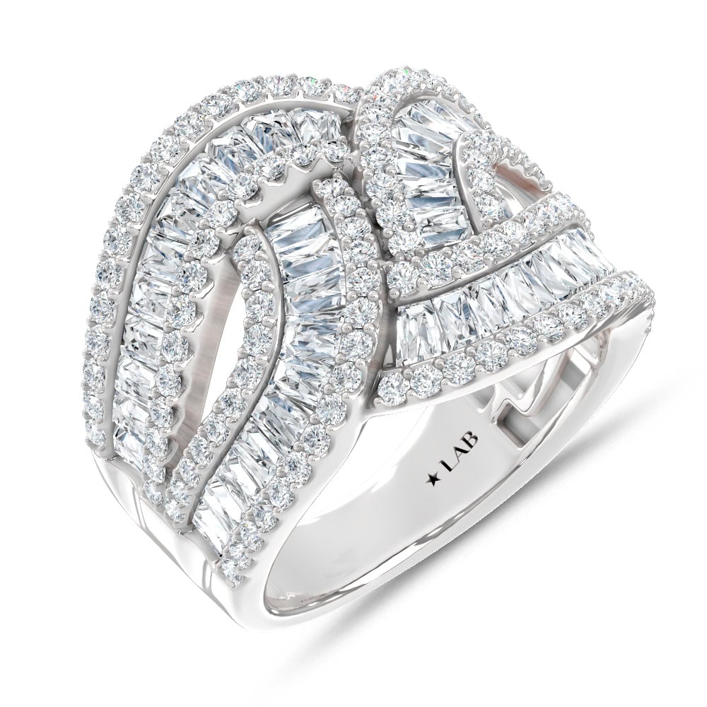 14K White Gold Lab Grown Diamond 2 3/8 Ct.Tw. Round and Tapper Fashion Ring