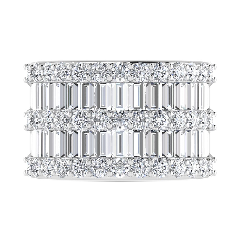 14K White Gold 3 Ct.Tw. Lab Grown Diamond Round and Baguette Cut Fashion Ring