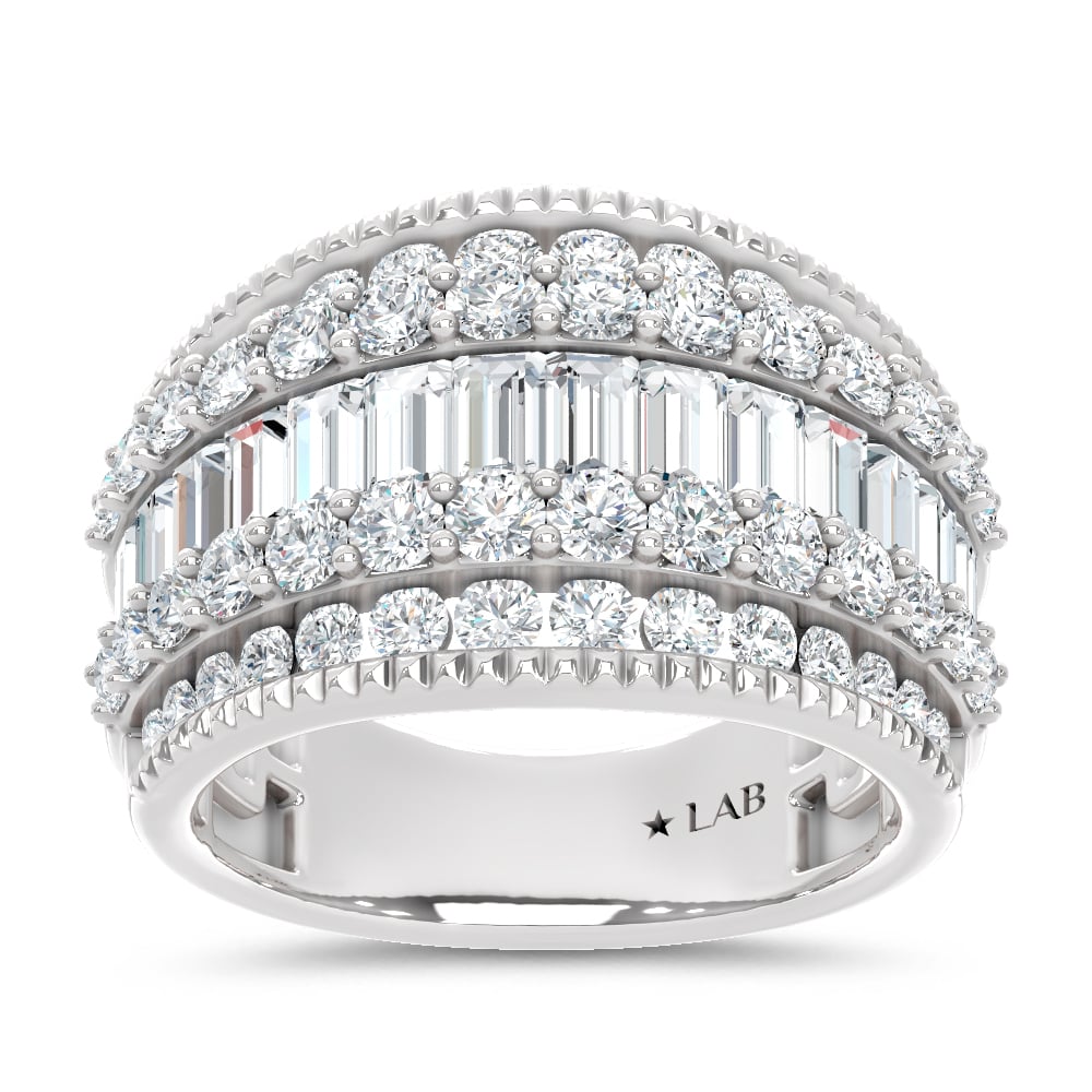 14K White Gold Lab Grown Diamond 2 1/2 Ct.Tw. Round and Baugette Fashion Ring