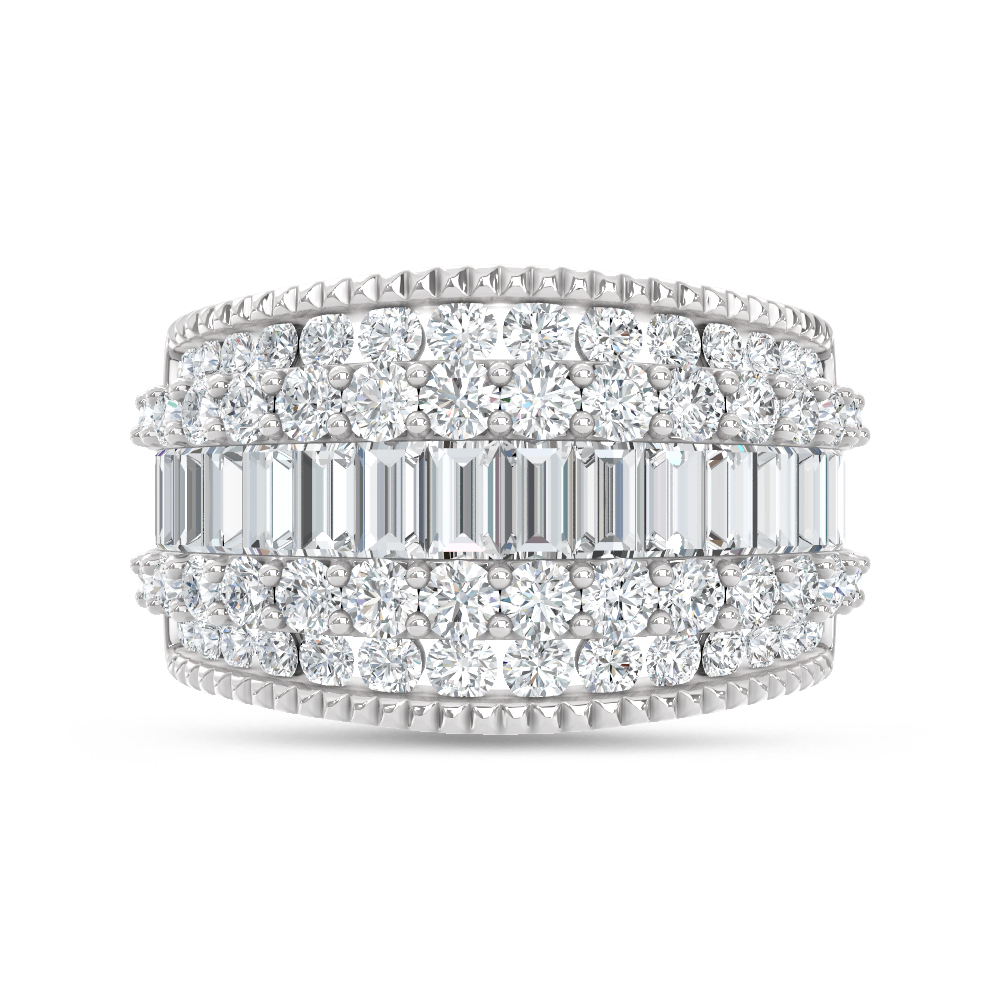 14K White Gold Lab Grown Diamond 2 1/2 Ct.Tw. Round and Baugette Fashion Ring