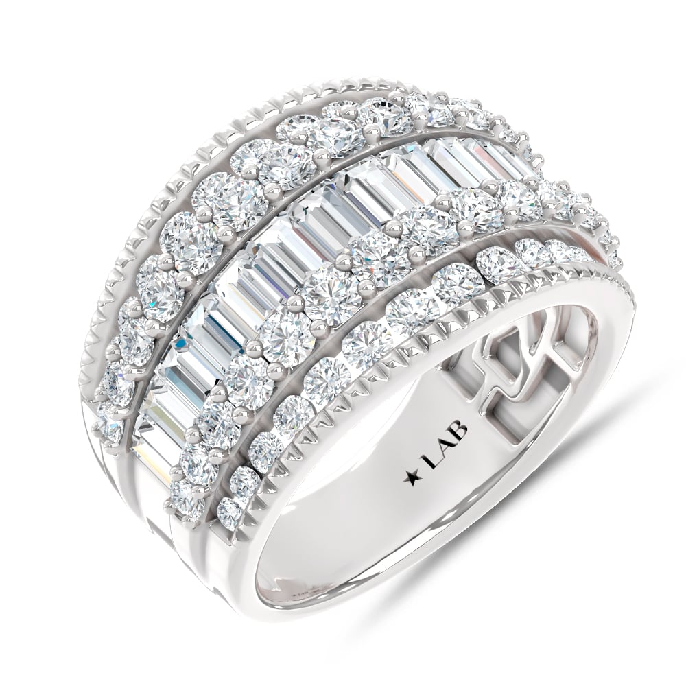 14K White Gold Lab Grown Diamond 2 1/2 Ct.Tw. Round and Baugette Fashion Ring