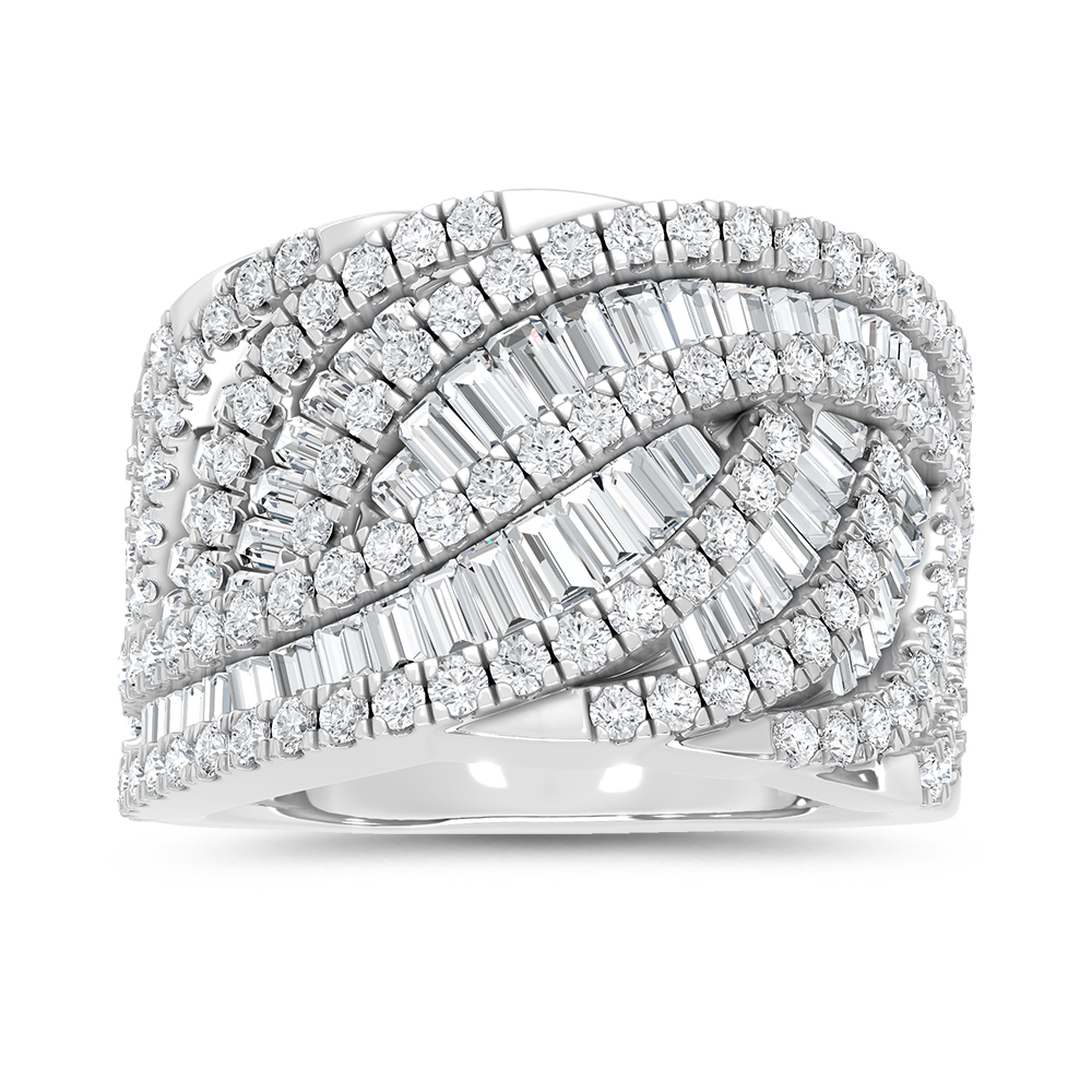 14K White Gold Lab Grown Diamond 2 Ct.Tw. Round and Tapper Fashion Ring