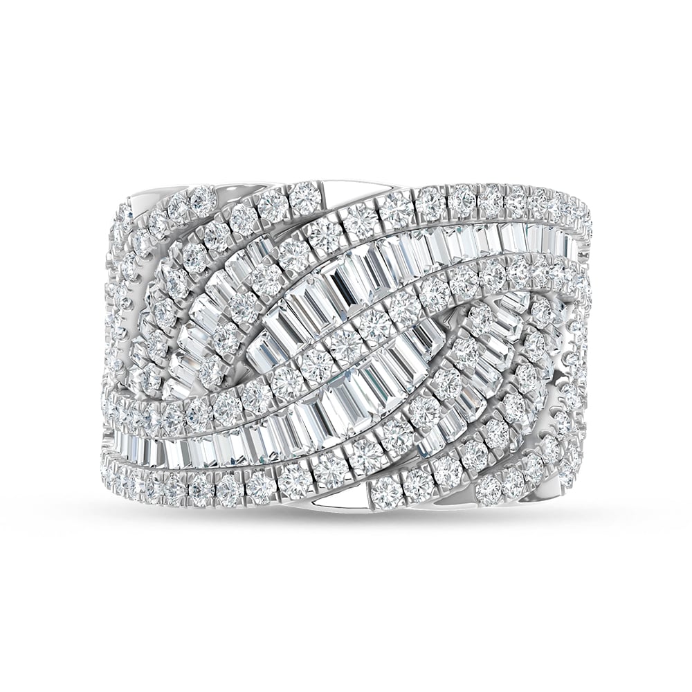 14K White Gold Lab Grown Diamond 2 Ct.Tw. Round and Tapper Fashion Ring