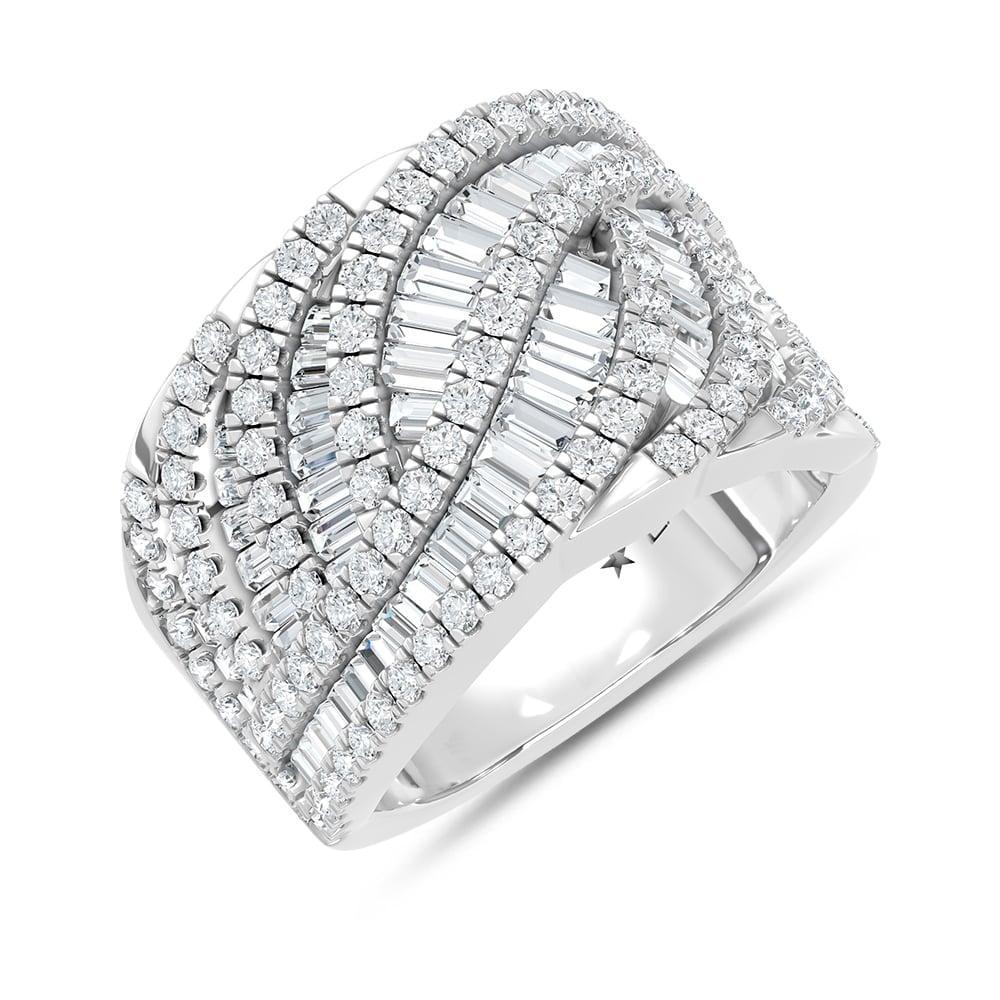 14K White Gold Lab Grown Diamond 2 Ct.Tw. Round and Tapper Fashion Ring