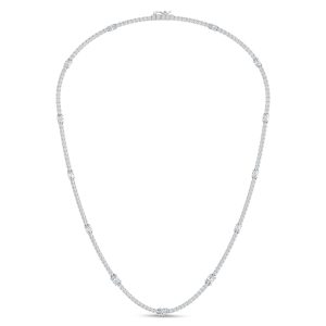 14K White Gold Lab Grown Diamond 9 1/4 Ct.Tw. Round and Oval Emerald Fashion Necklace