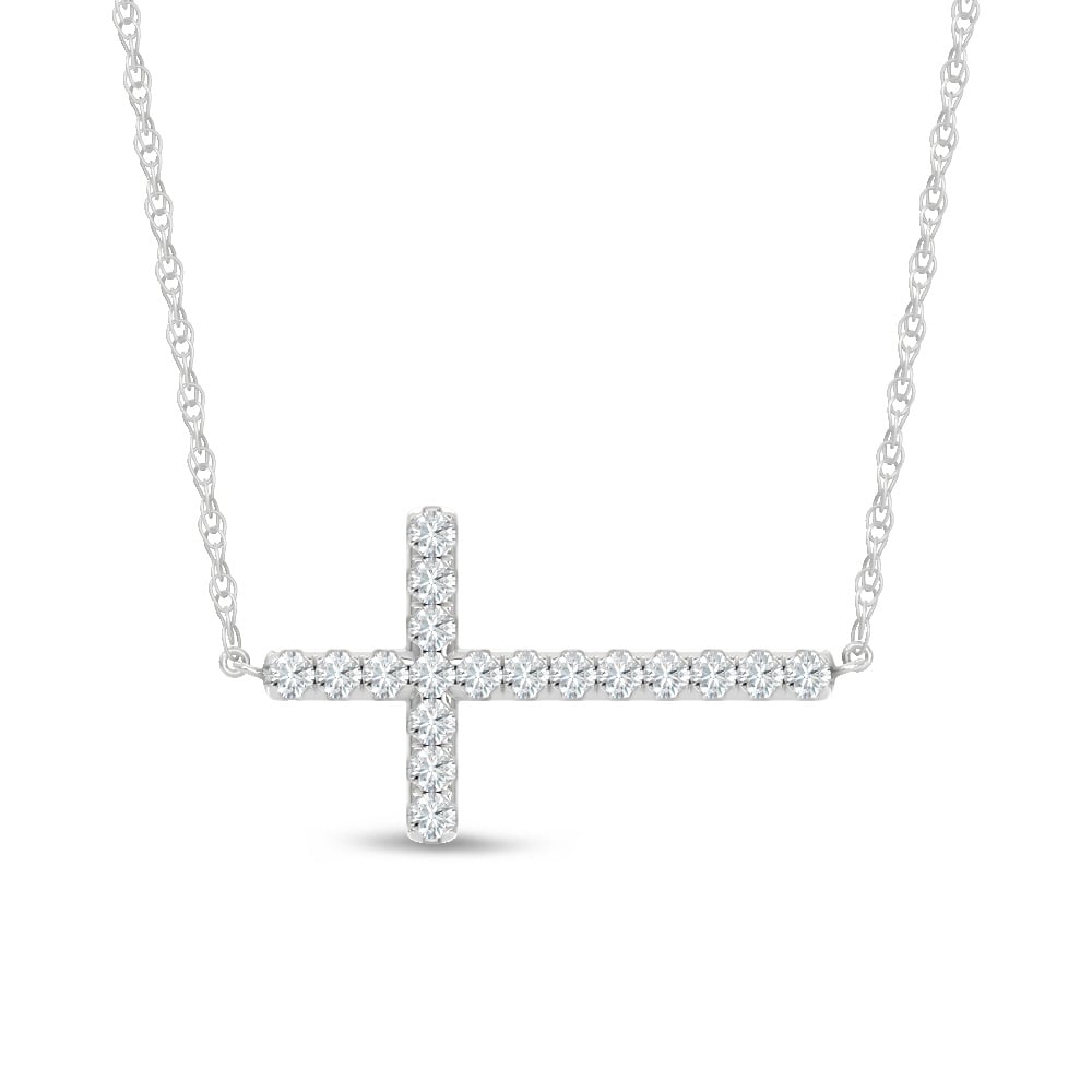 10K White Gold Lab Grown Diamond 1/2 Ct.Tw. Cross Pendant With Chain