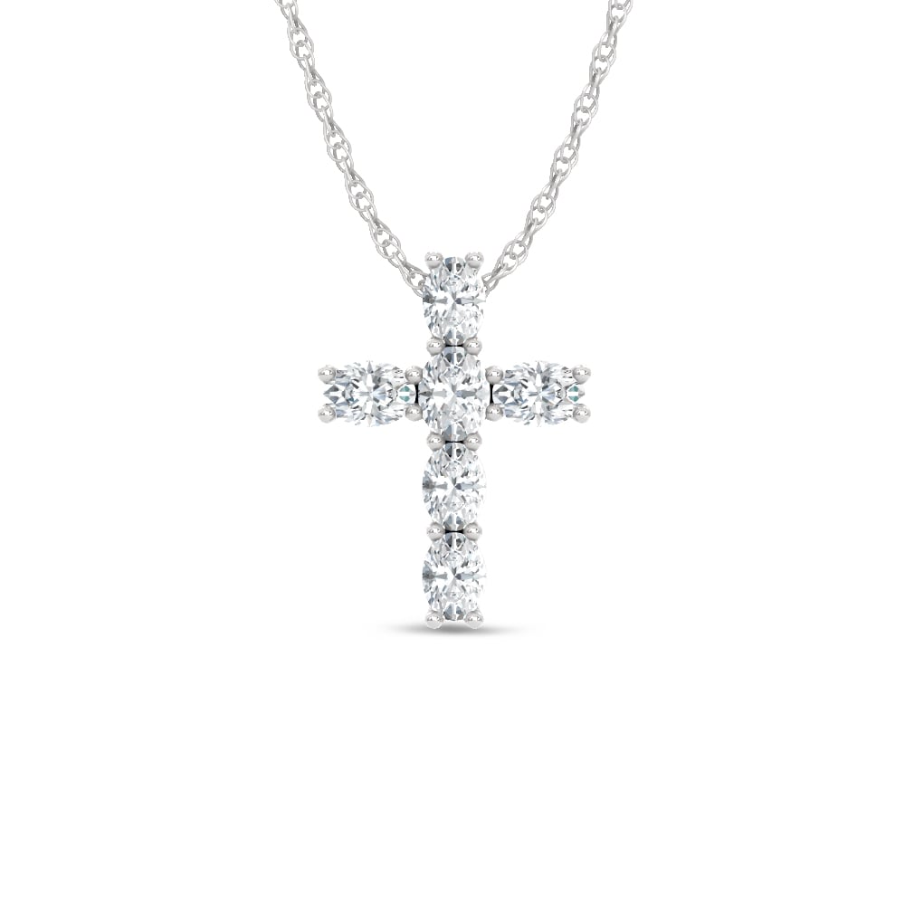 14K White Gold Lab Grown Oval Shape Diamond 1 Ct.Tw. Cross Pendant