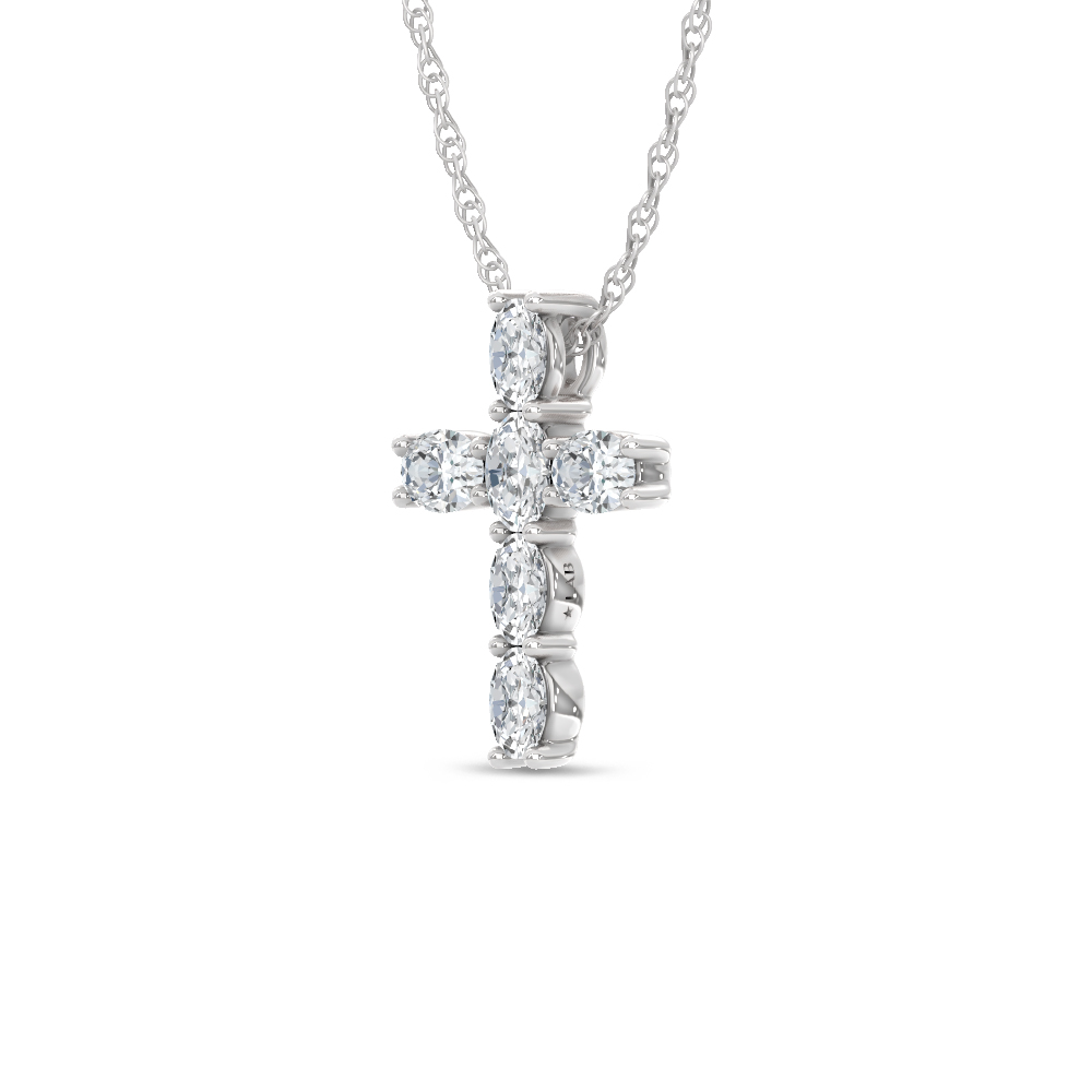 14K White Gold Lab Grown Oval Shape Diamond 1 Ct.Tw. Cross Pendant