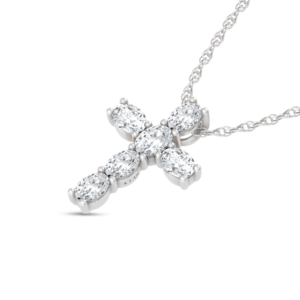 14K White Gold Lab Grown Oval Shape Diamond 1 Ct.Tw. Cross Pendant