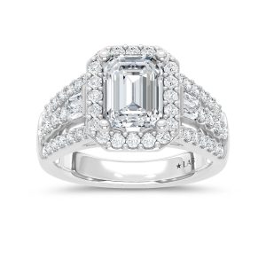14K White Gold Lab Grown Diamond 3 Ct.Tw. Engagement Ring (Center 2ct Emerald)