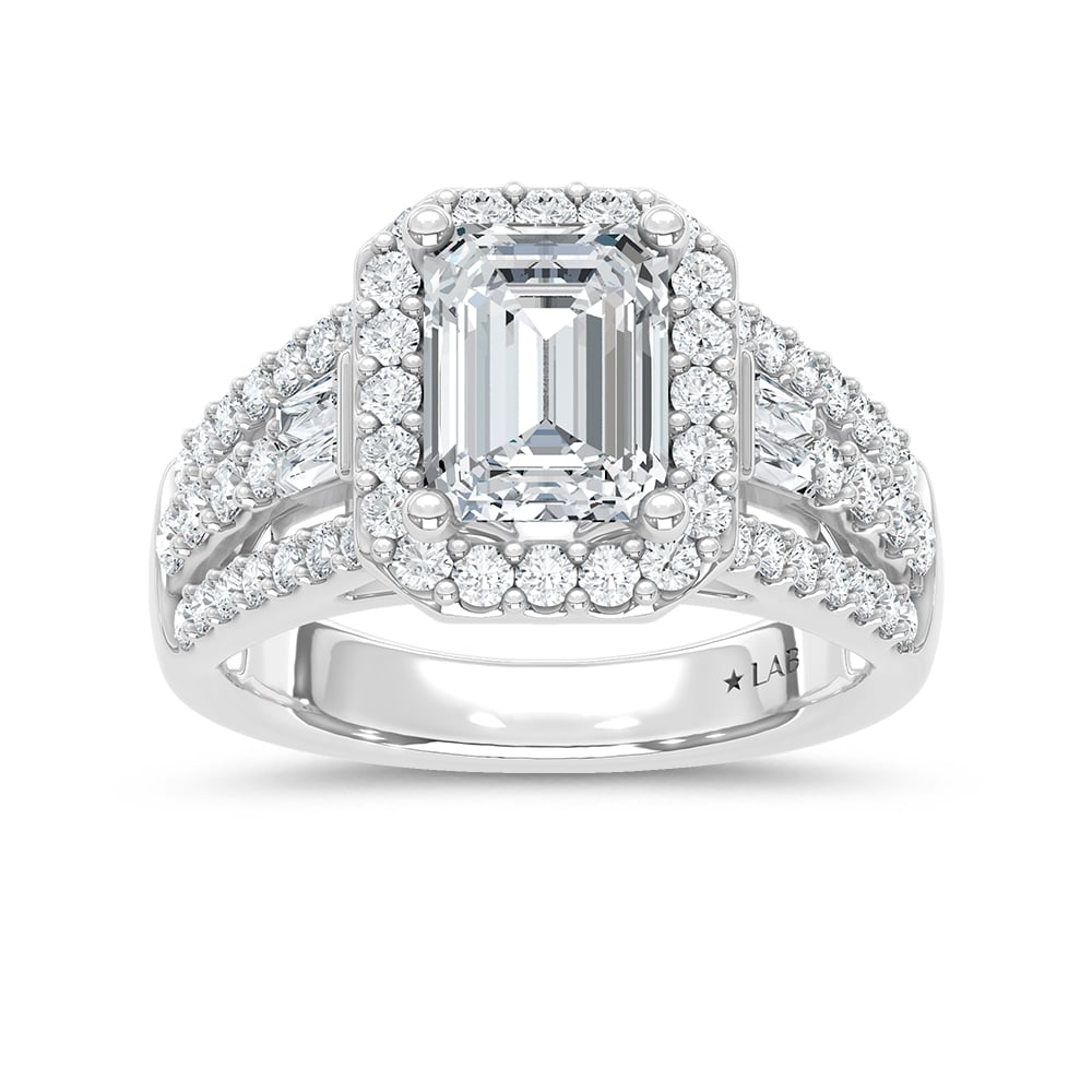 14K White Gold Lab Grown Diamond 3 Ct.Tw. Engagement Ring (Center 2ct Emerald)
